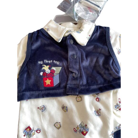 Simply Basic Baby Outfit 6-9 Months Vintage 2002 One Piece w/ Navy Velvet Pants - Picture 4 of 16